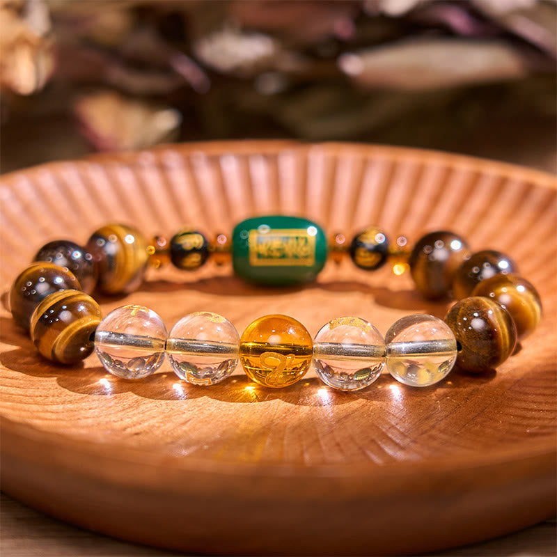 Bracelet de courage Foviel en œil de tigre et cristal blanc du zodiaque chinois