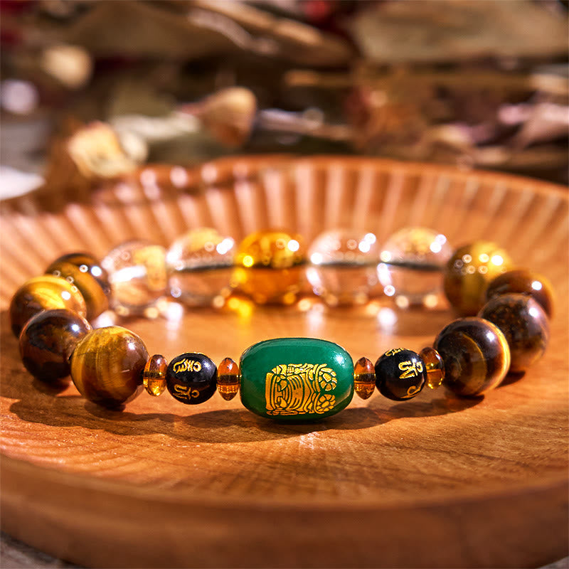Bracelet de courage Foviel en œil de tigre et cristal blanc du zodiaque chinois