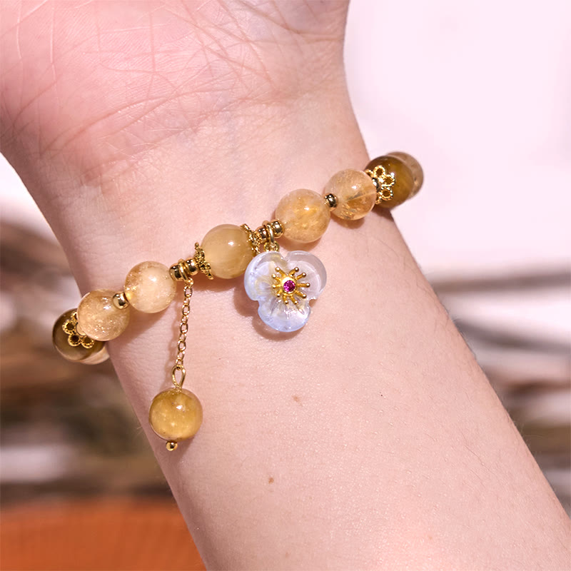 Bracelet fleur à breloque générosité Foviel en citrine et œil de tigre