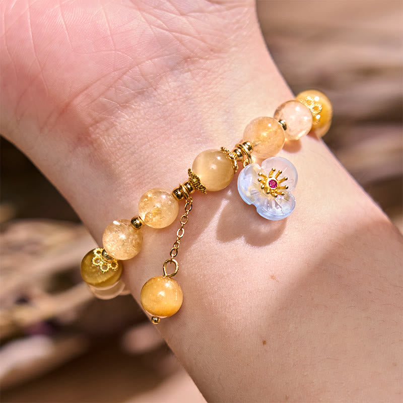 Bracelet fleur à breloque générosité Foviel en citrine et œil de tigre