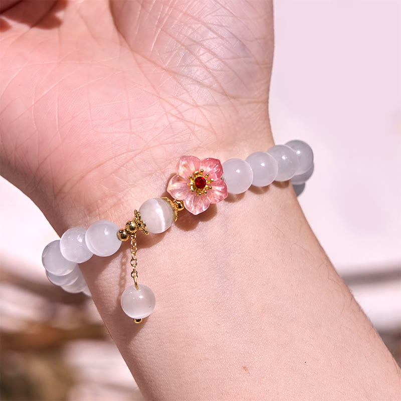 Foviel Chrysoberyl Cat's Eye Pink Flowers Support Bracelet