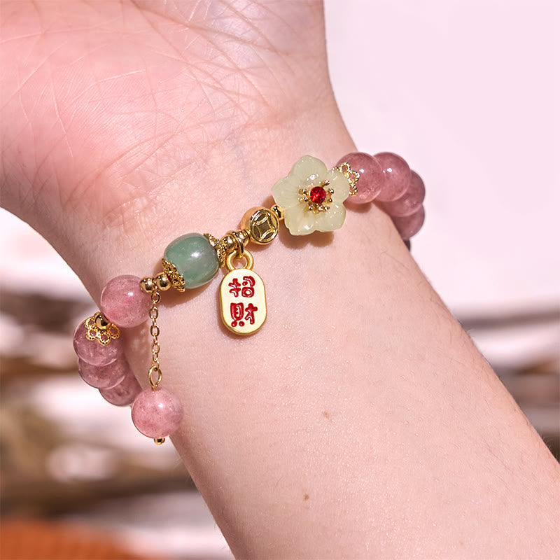 Foviel Natürliche Erdbeerquarz Blossom Fu Charakter Positivität spirituell Armband