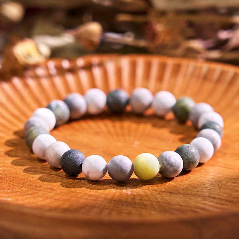Bracelet de bénédiction Foviel en turquoise blanche, jaspe Picasso et calcite verte