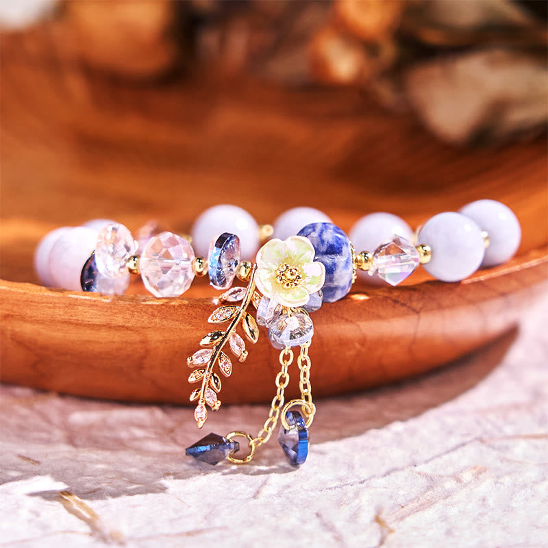 Foviel Blue Crystal Amethyst Sun Stone Green Aventurine Healing Bracelet