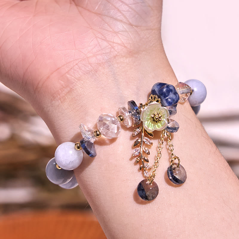 Foviel Blue Crystal Amethyst Sun Stone Green Aventurine Healing Bracelet