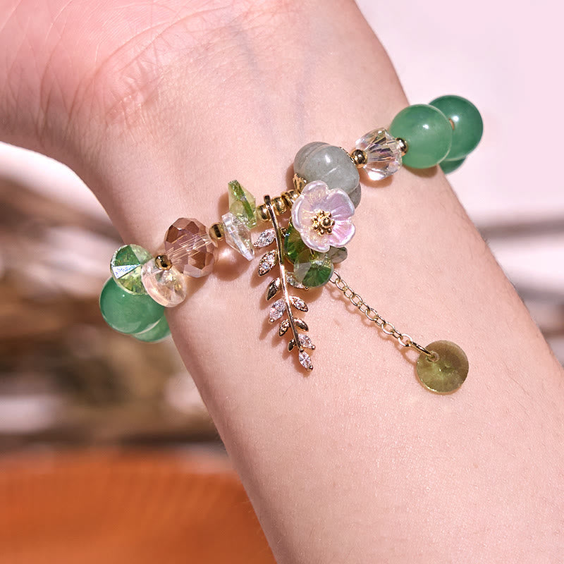 Foviel Blue Crystal Amethyst Sun Stone Green Aventurine Healing Bracelet