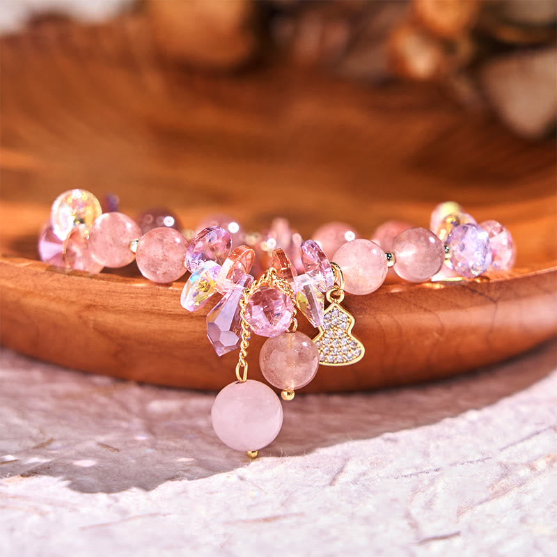 Foviel Strawberry Quartz Crystal Gourd Positive Bracelet