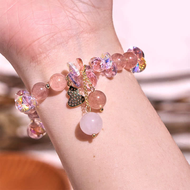 Foviel Strawberry Quartz Crystal Gourd Positive Bracelet