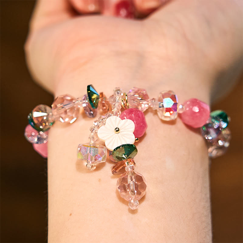 Bracelet Foviel douceur fleur cristaux rose, vert et blanc