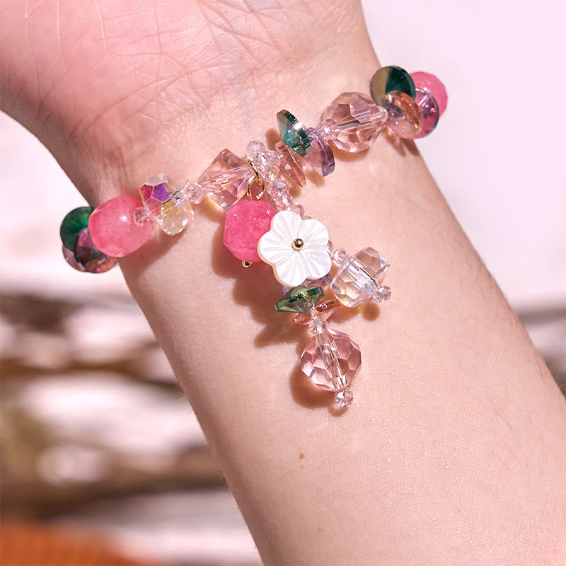 Bracelet Foviel douceur fleur cristaux rose, vert et blanc