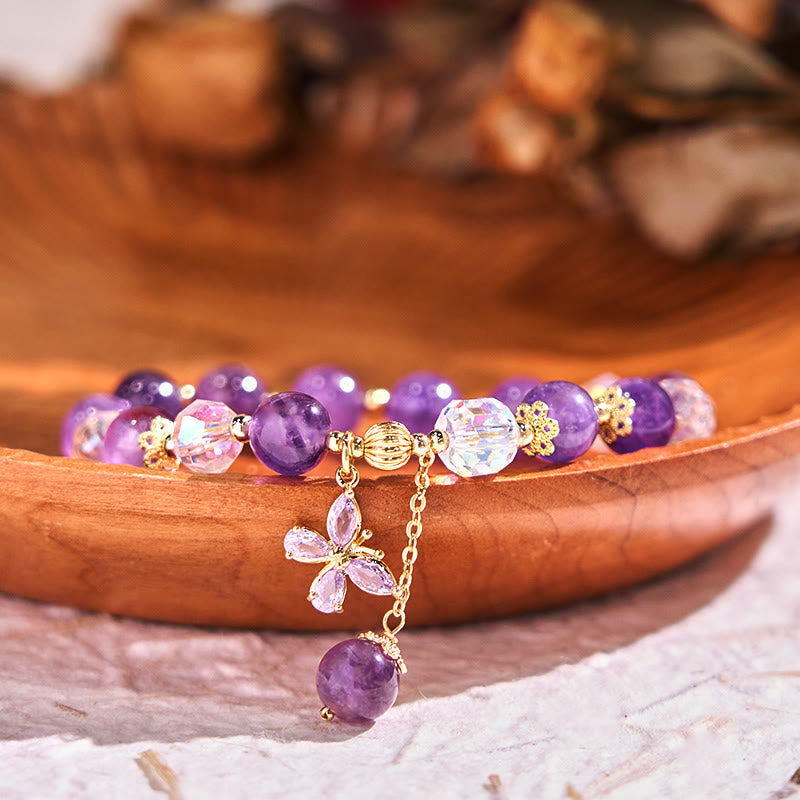 Foviel Natürliche Amethyst Kristall Spirituelle Schmetterling Charm Armband