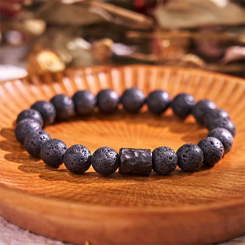 Bracelet de guérison Foviel en roche volcanique, bois d'ébène et œil de tigre