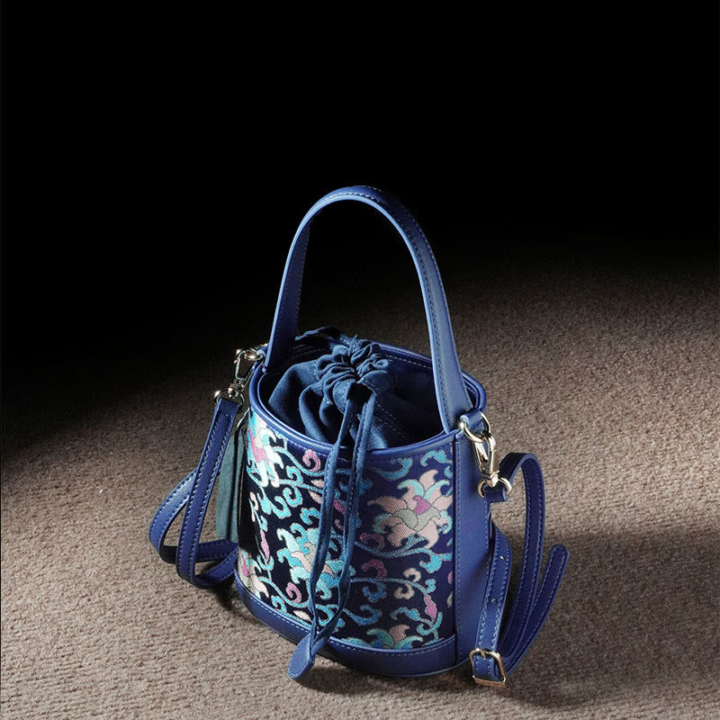 Buddha Stones Retro Lotus Entwined Branches Song Brocade Crossbody Bag Hangbags Crossbody Bag&Handbags BS 5