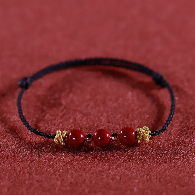 Buddha Stones Colorful String Cinnabar Calm Bracelet Bracelet BS Black String Cinnabar(Wrist Circumference: 15-17cm)