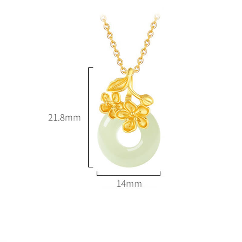 Buddha Stones Hetian Jade 999 Sterling Silver Peace Buckle Peach Blossom Necklace Pendant Necklaces & Pendants BS 4
