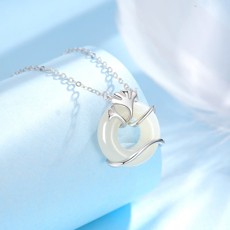 Buddha Stones Hetian Jade 925 Sterling Silver Peace Buckle Ginkgo Leaf Necklace Pendant Necklaces & Pendants BS 9