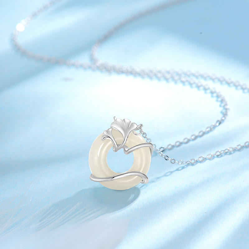 Buddha Stones Hetian Jade 925 Sterling Silver Peace Buckle Ginkgo Leaf Necklace Pendant Necklaces & Pendants BS 925 Sterling Silver Hetian Jade