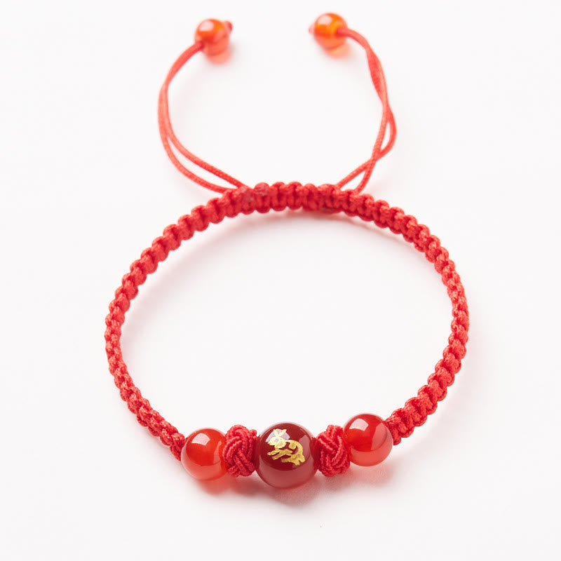 Buddha Stones Natural Red Agate Chinese Zodiac Red String Braided Protection Luck Bracelet Bracelet BS Red Agate Chinese Zodiac-Rabbit