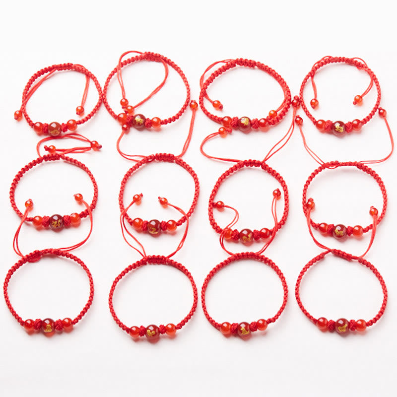 Buddha Stones Natural Red Agate Chinese Zodiac Red String Braided Protection Luck Bracelet Bracelet BS 21