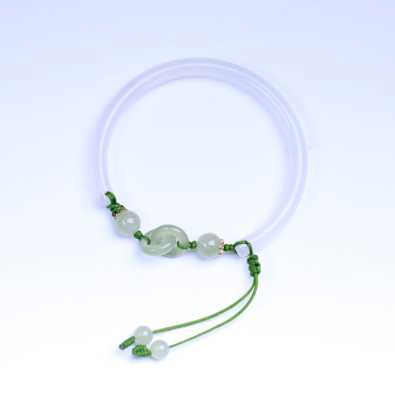 Buddha Stones Natural White Agate Hetian Jade Beads Interlocking Positive Bracelet Bangle Bracelet Bangle BS 8