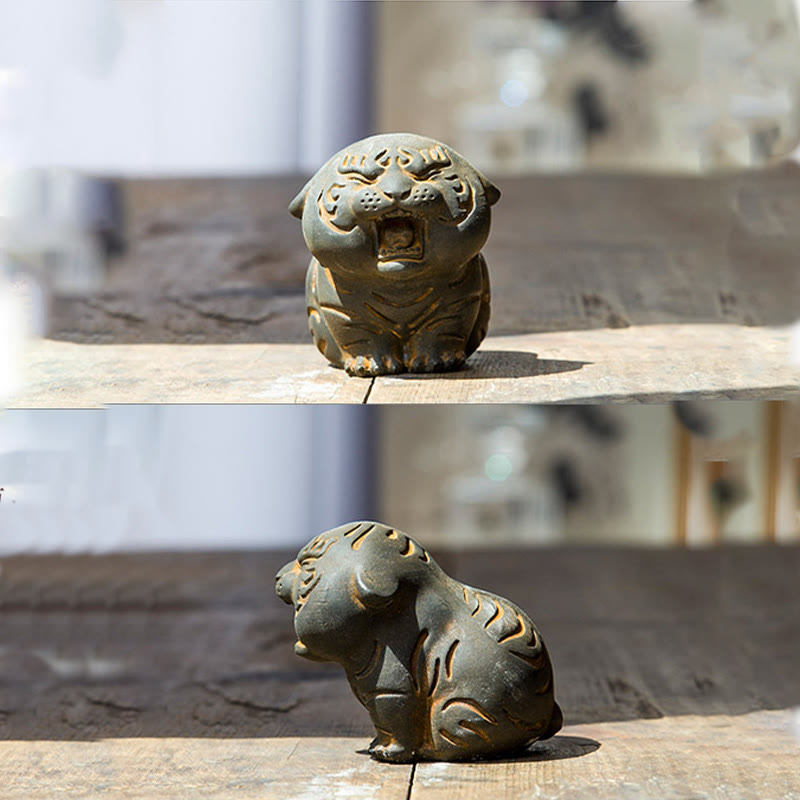 Foviel Mini Statue de tigre mignon en résine coulée pour décoration intérieure contre la rouille et la poudre de fer