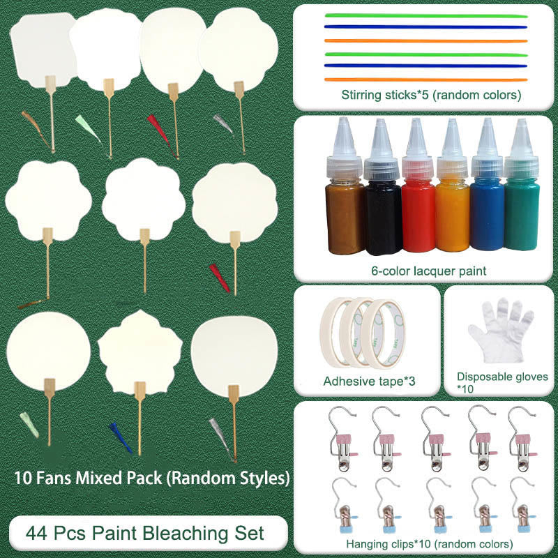Buddha Stones DIY Chinese Lacquer Fan Blank Painting Handheld Fan Fan BS 44 Pcs Paint Bleaching Set
