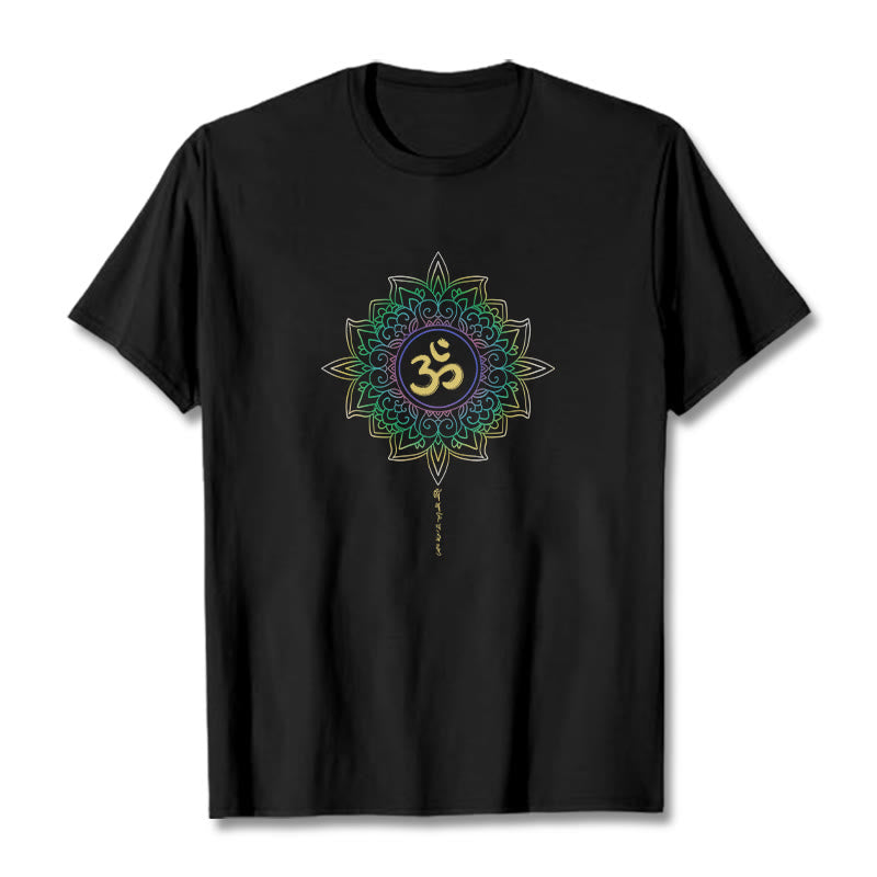 Foviel OM Gelb Grün Gradient Lotus Baumwolle Tee T-Shirt