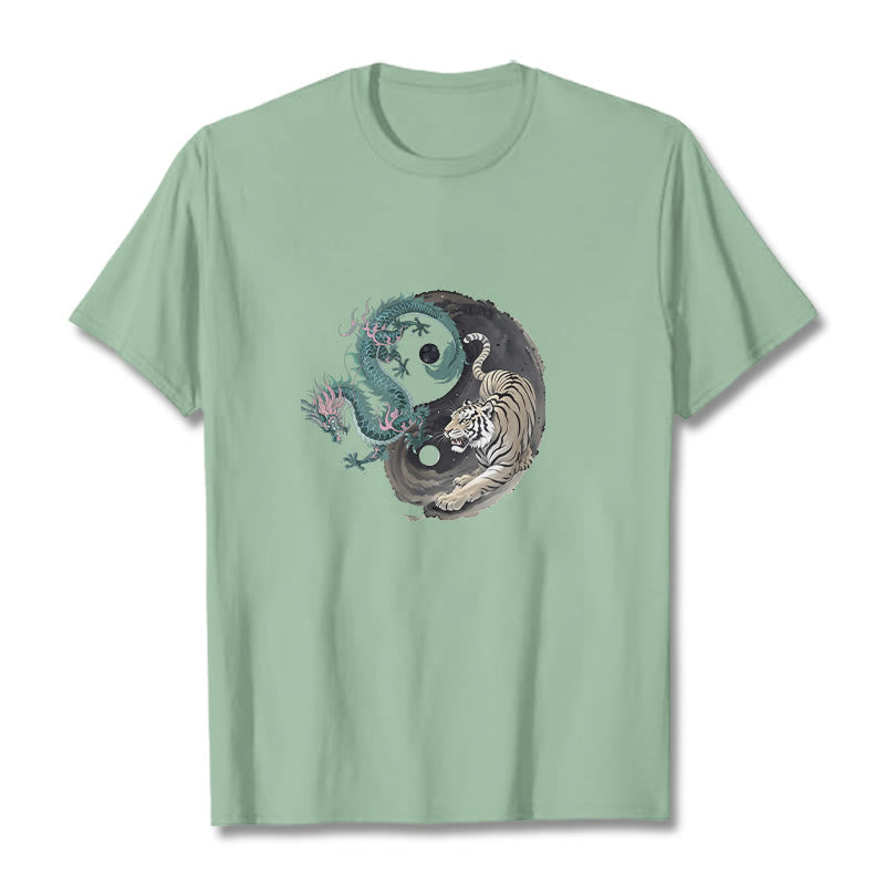 Foviel Tiger Dragon Yin Yang Cotton Tee T-shirt