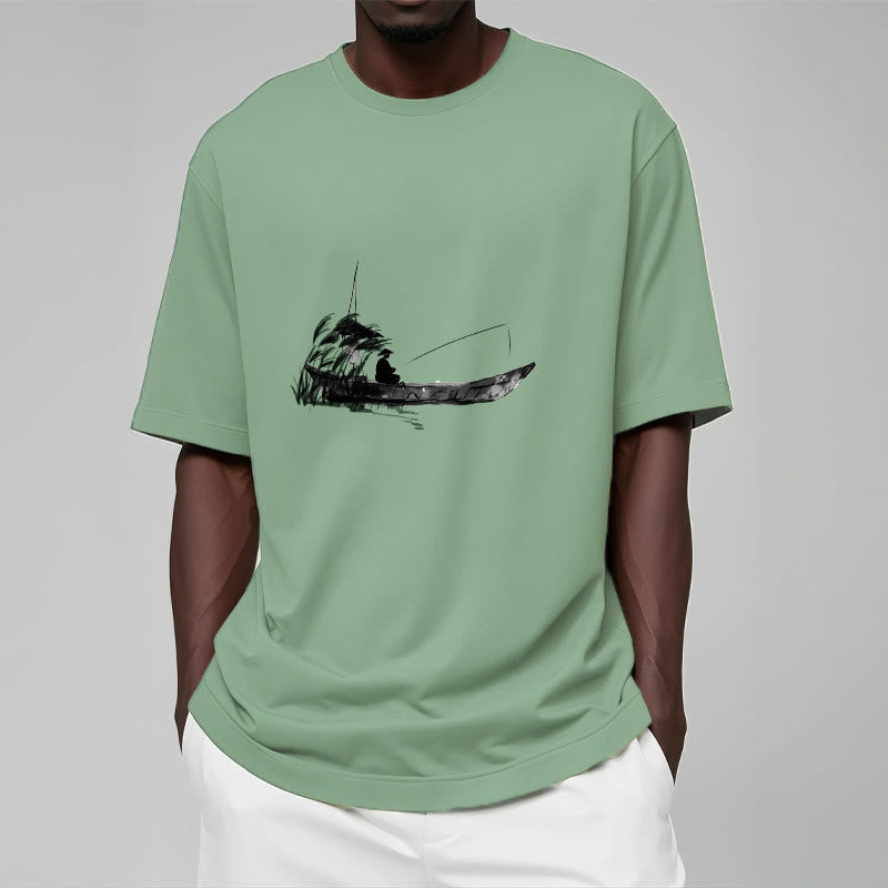 T-shirt en coton à motif herbe pour la pêche en bateau Foviel
