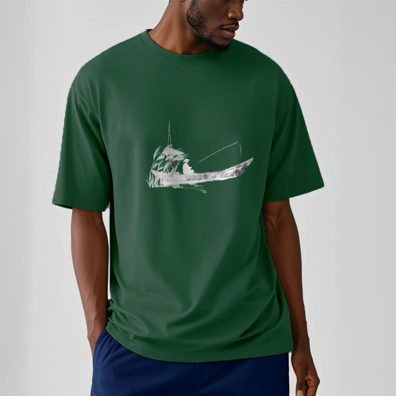 Foviel Boot Fischen Gras Muster Baumwolle Tee T-Shirt