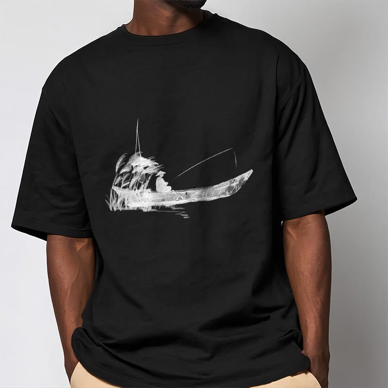 T-shirt en coton à motif herbe pour la pêche en bateau Foviel