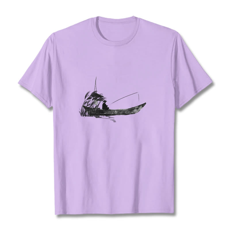 T-shirt en coton à motif herbe pour la pêche en bateau Foviel