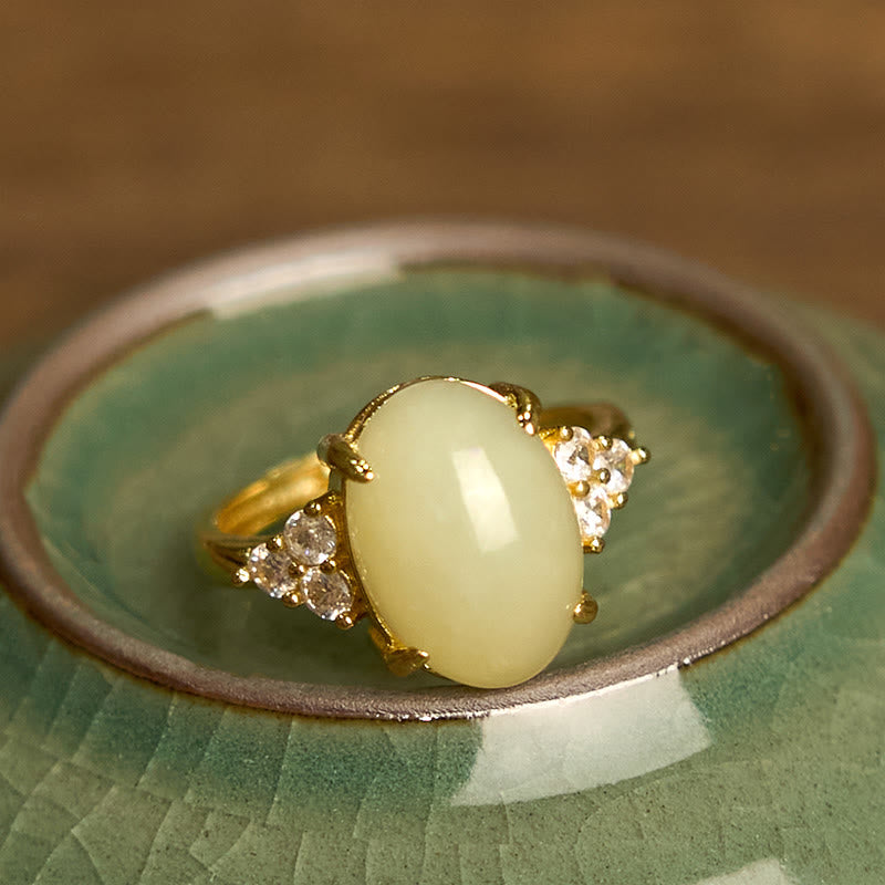 Foviel Hetian Jade Egg Alloy Ring