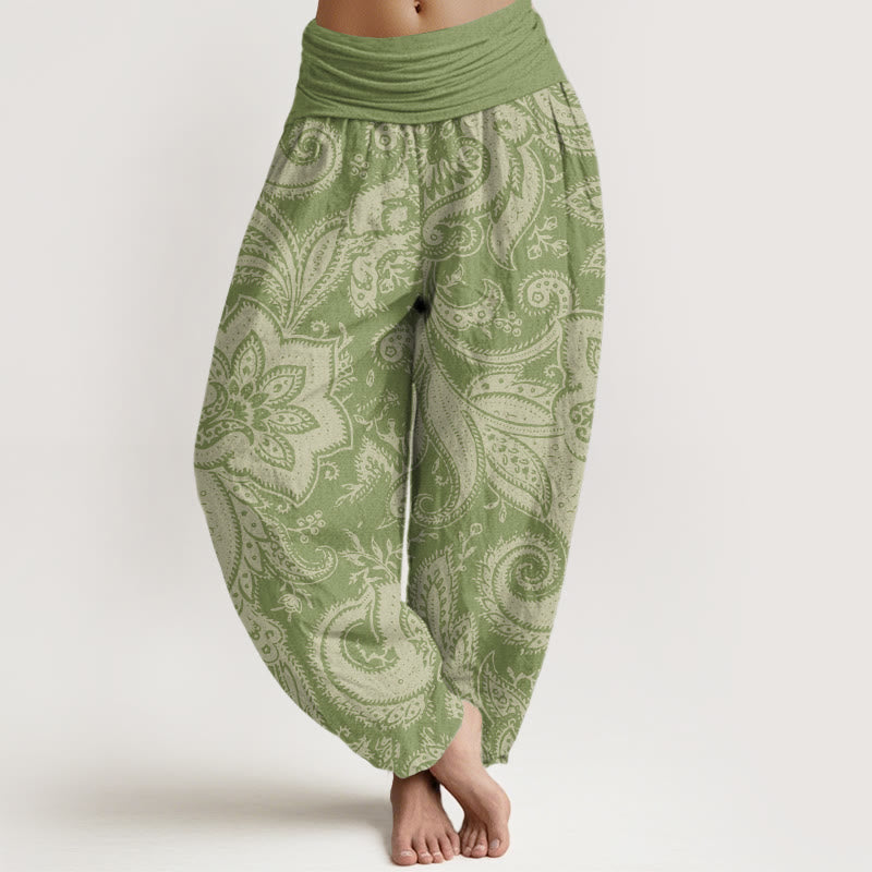 Buddha Stones Flowers Paisley Patterns Women's Elastic Waist Harem Pants - OliveDrab - US22,UK/AU26,EU54 (6XL) - image 8
