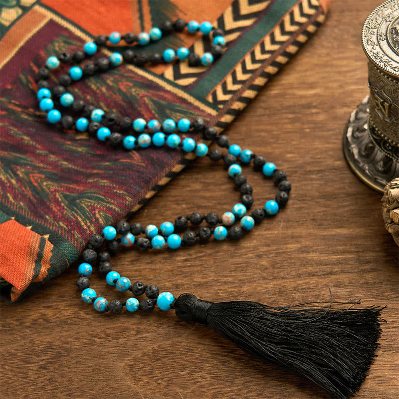 Foviel Emperor Stone Lava Rock Beads Tassel Happiness Necklaces Pendants