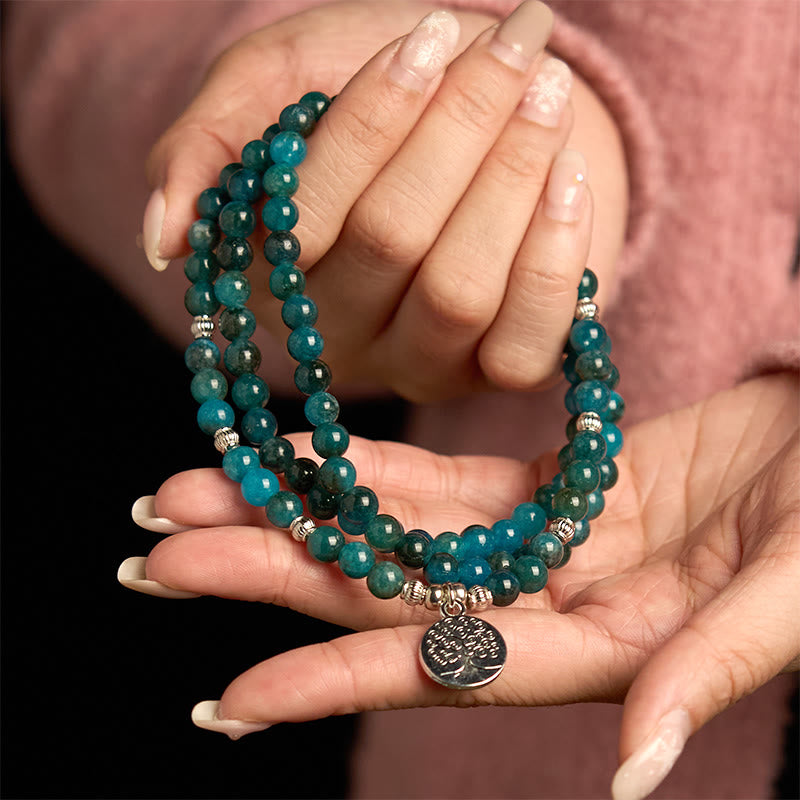 Buddha Stones 108 Mala Beads Apatite Bead Om The Tree Of Life Lotus Bracelet - image 8