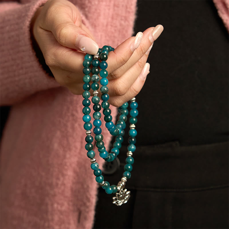 Buddha Stones 108 Mala Beads Apatite Bead Om The Tree Of Life Lotus Bracelet - image 13