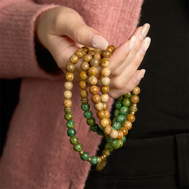 Buddha Stones 108 Mala Beads Natural Stone Picture Jasper Turquoise Lotus Positive Bracelet - image 3