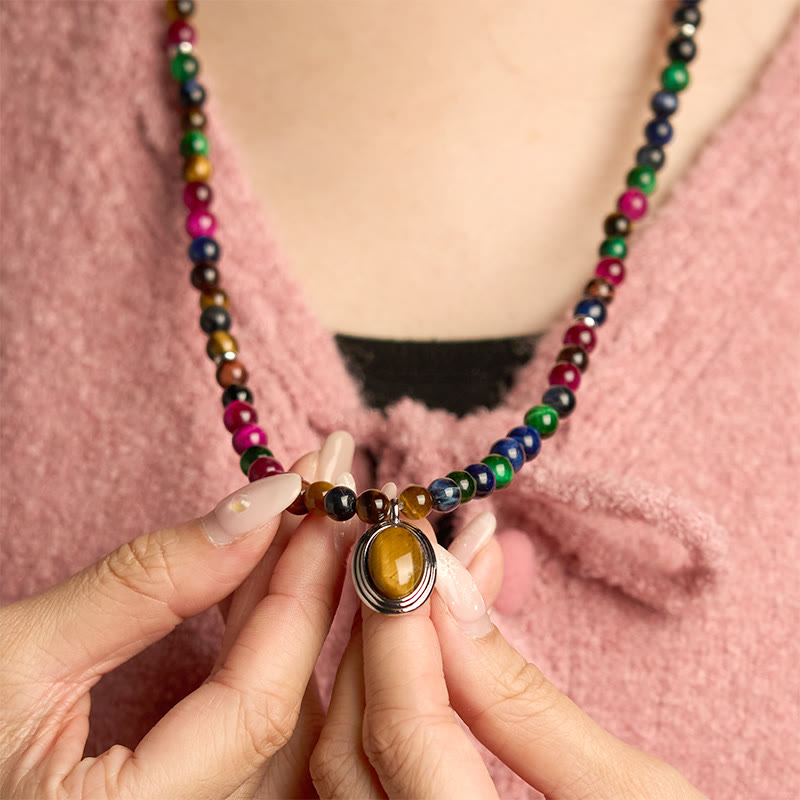 Buddha Stones 108 Mala Beads Natural Colorful Tiger Eye Stone Multi-turn Protection Bracelet - image 5