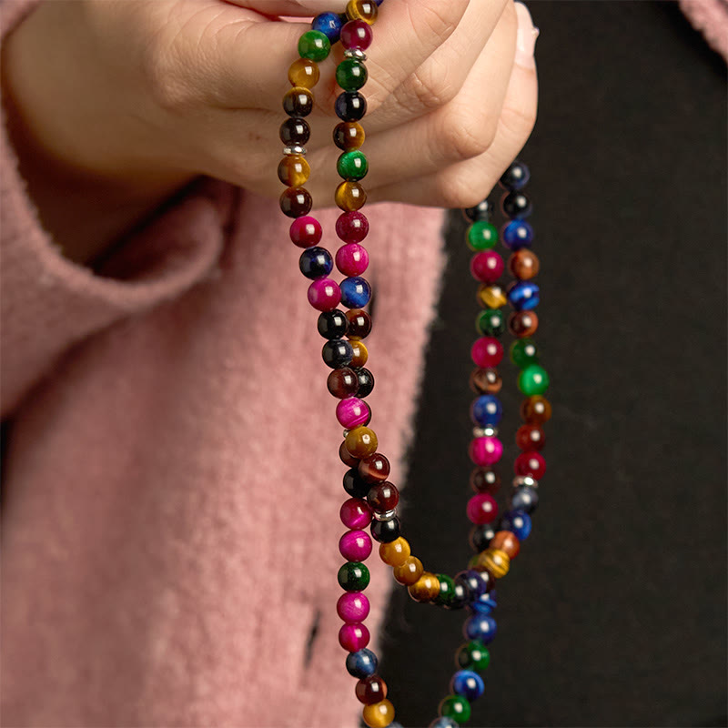 Buddha Stones 108 Mala Beads Natural Colorful Tiger Eye Stone Multi-turn Protection Bracelet - image 4