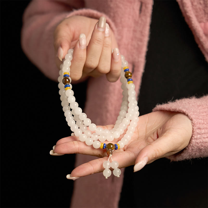 Buddha Stones 108 Mala Beads Natural Quartzite Wealth Luck Bracelet - image 6