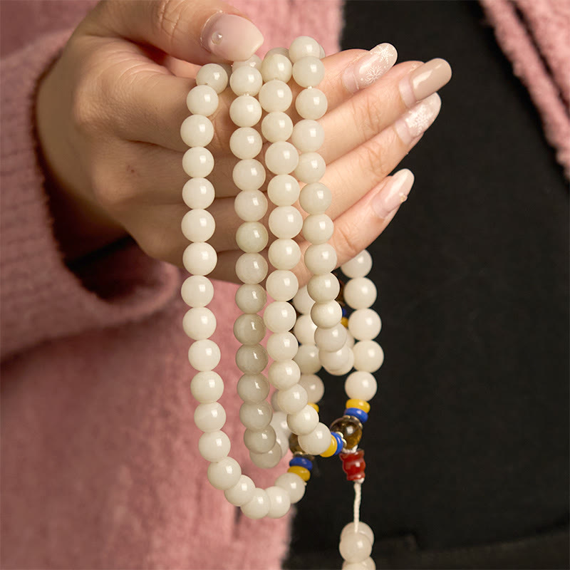 Buddha Stones 108 Mala Beads Natural Quartzite Wealth Luck Bracelet - image 3