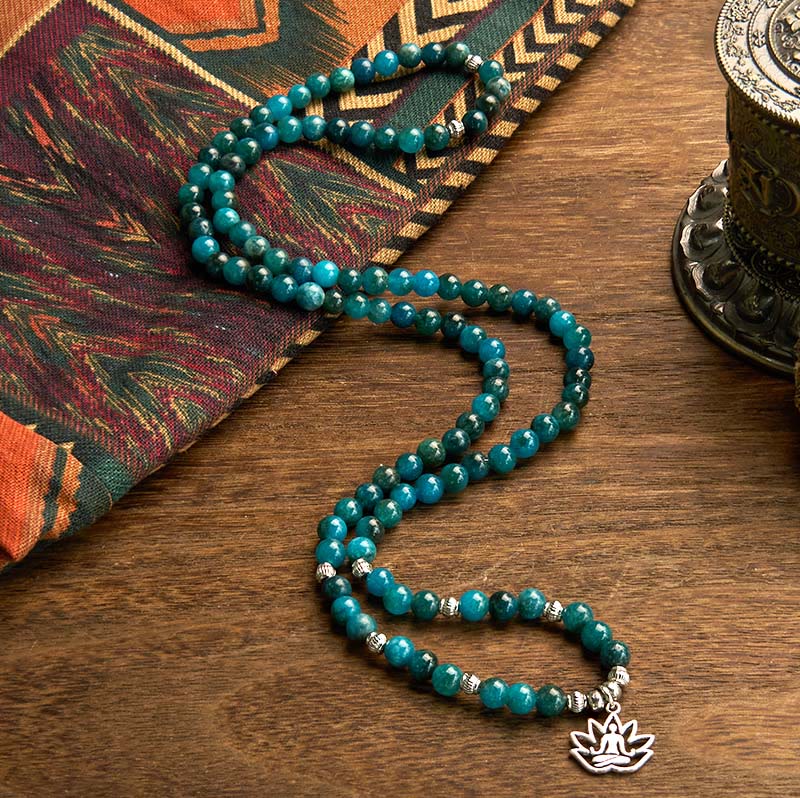 Buddha Stones 108 Mala Beads Apatite Bead Om The Tree Of Life Lotus Bracelet - image 12
