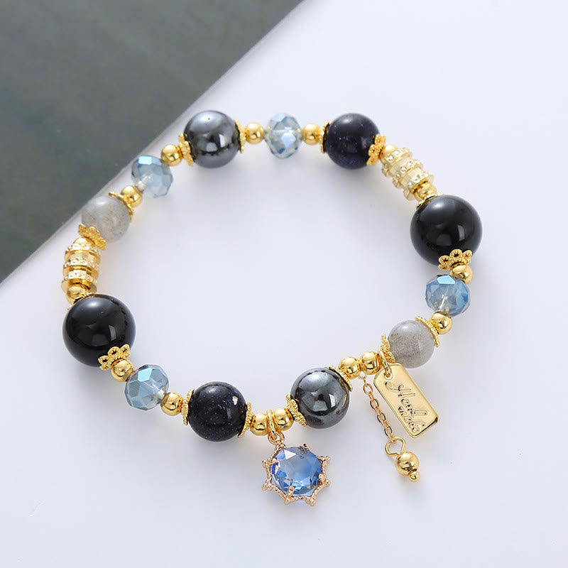Buddha Stones Natural Black Obsidian Hematite Blue Sandstone Strength Bracelet - image 7