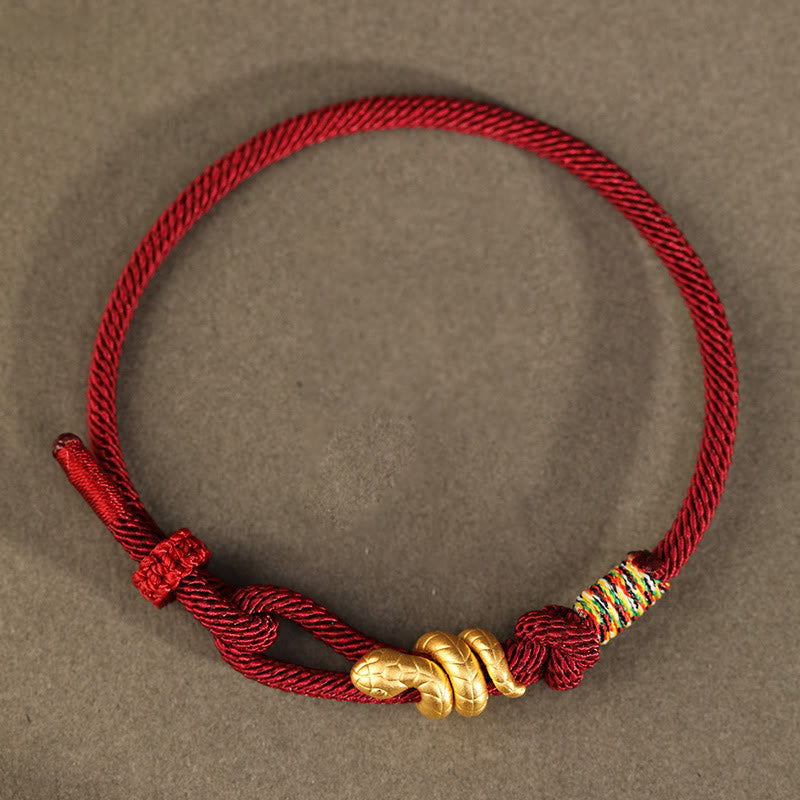 Buddha Stones 999 Gold Year of the Snake Design Handmade Luck Protection Rope Braided Bracelet - image 3