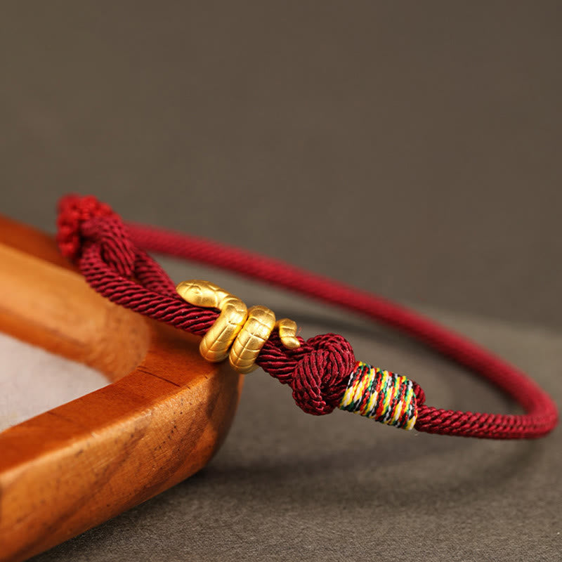 Buddha Stones 999 Gold Year of the Snake Design Handmade Luck Protection Rope Braided Bracelet - image 2
