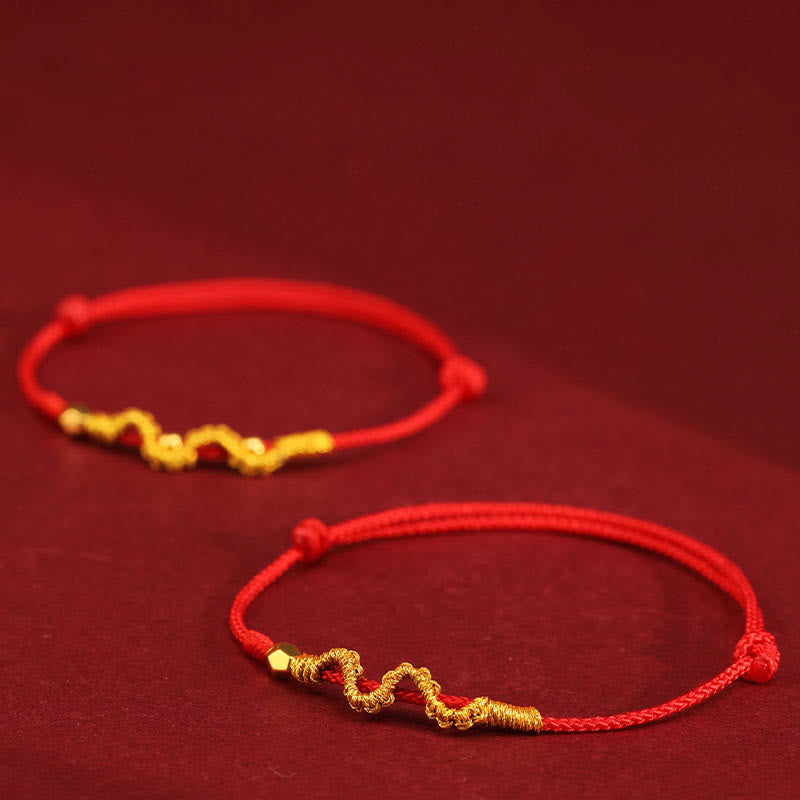 Buddha Stones 999 Gold Year of the Snake Handmade Luck Strength Braided Bracelet Anklet Bracelet Anklet BS 3