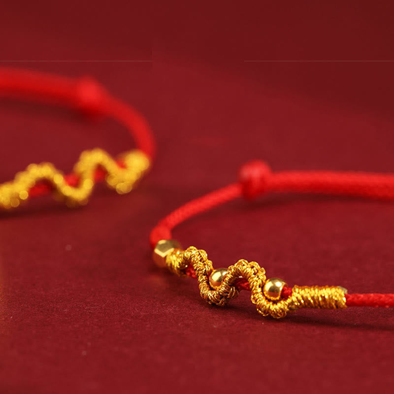Buddha Stones 999 Gold Year of the Snake Handmade Luck Strength Braided Bracelet Anklet Bracelet Anklet BS 9