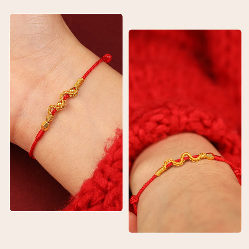 Buddha Stones 999 Gold Year of the Snake Handmade Luck Strength Braided Bracelet Anklet Bracelet Anklet BS 14