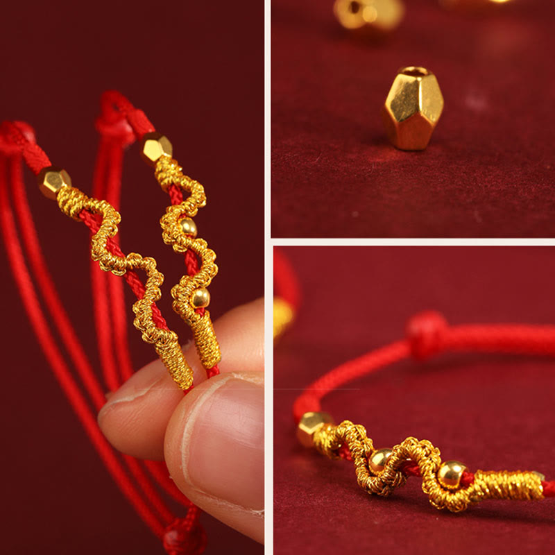 Buddha Stones 999 Gold Year of the Snake Handmade Luck Strength Braided Bracelet Anklet Bracelet Anklet BS 12
